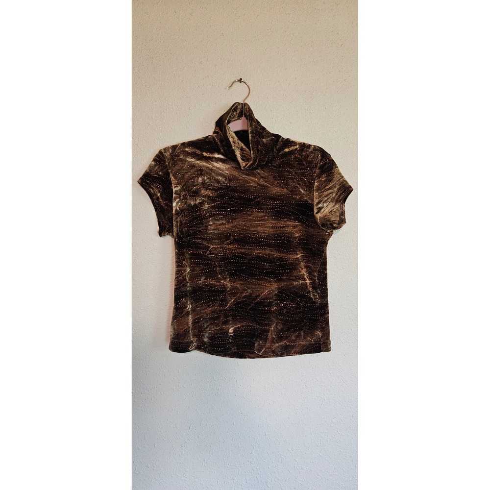 No Boundaries Brown Velvet Glitter Mock Neck Top Cap Sleeve‎ Y2K Grande 11/13